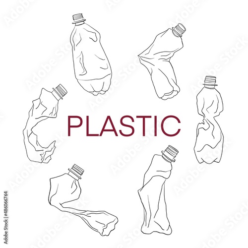 Plastic water Bottle Waste set of different bottle garbage transparent Plastic flat