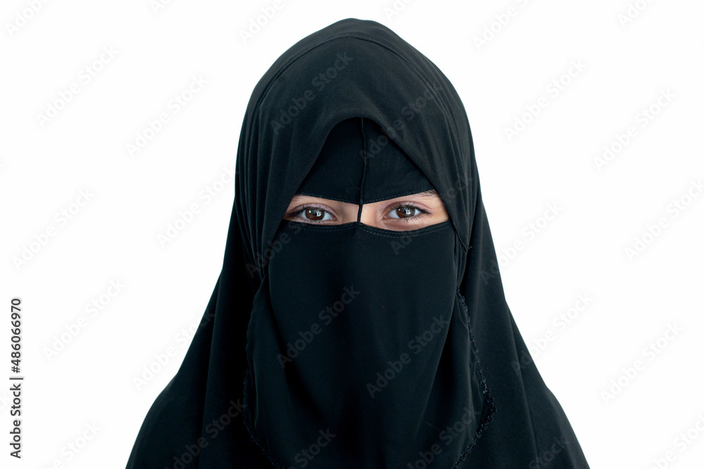 Little Muslim girl wearing traditional black clothes Hijab or Niqab over white background, with clipping path Stock Photo | Adobe Stock Little Muslim girl wearing traditional black clothes Hijab or Niqab over white background, with clipping path Stock Photo | Adobe Stock