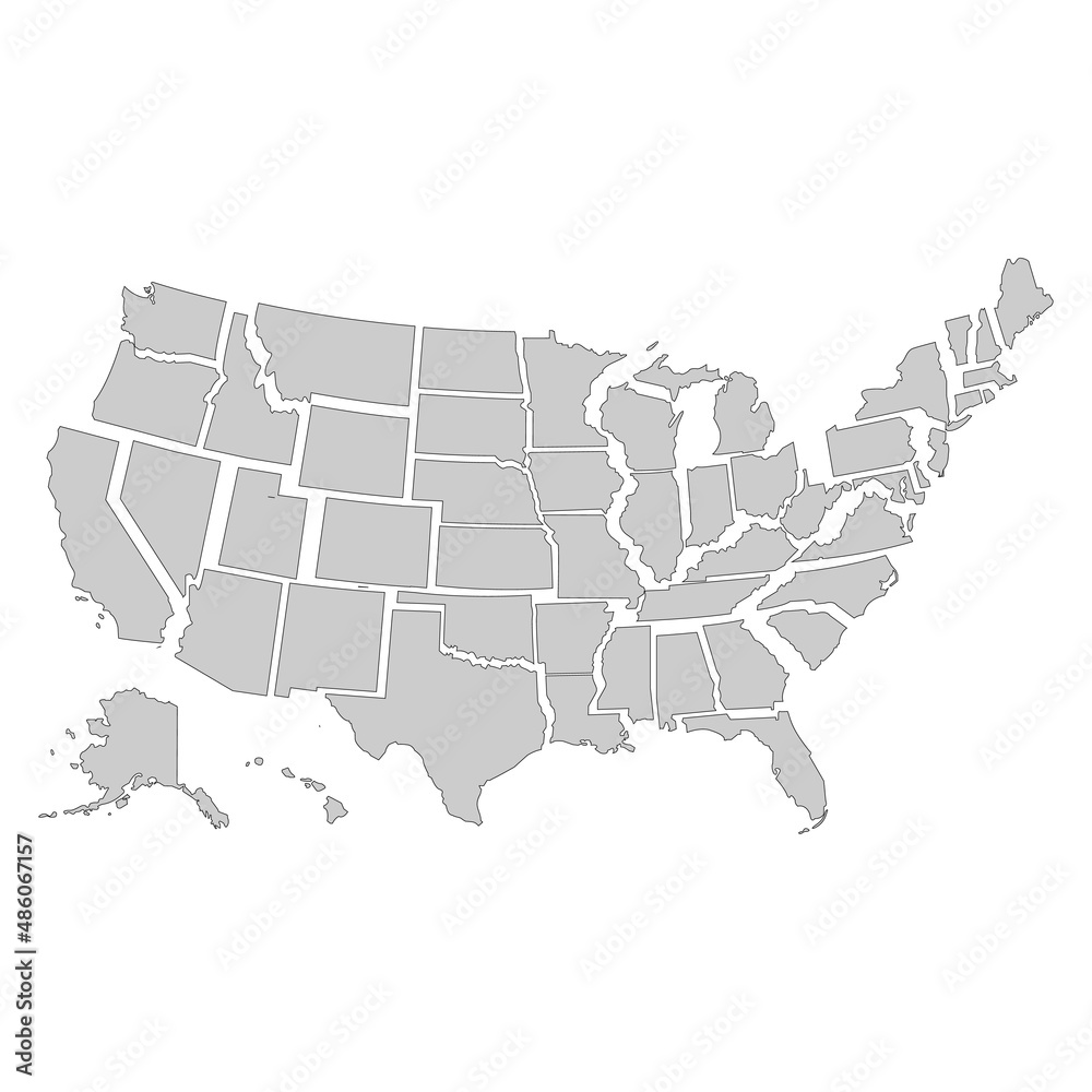 Poster map of the United States of America with the names of the states. Black and white printed map of the United States for T-shirts, posters or geographical themes. Drawn map with states. Vector