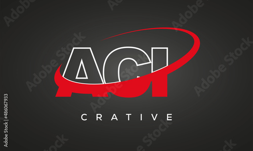 ACI letters creative technology logo with 360 symbol vector art template design