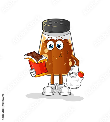 pepper powder eat chocolate mascot. cartoon vector