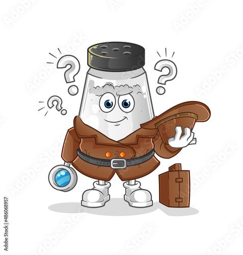 salt shaker detective vector. cartoon character