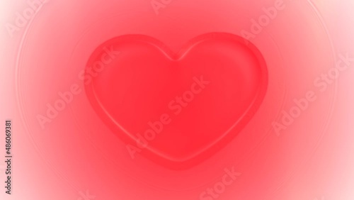 heart shaped water waves on red romance background  and the heart beats on water .