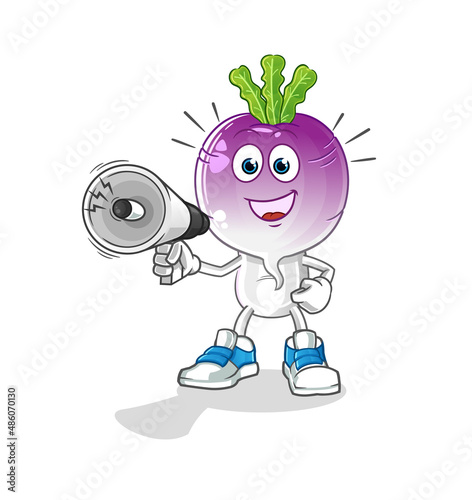 turnip head cartoon holding hand loudspeakers vector. cartoon character