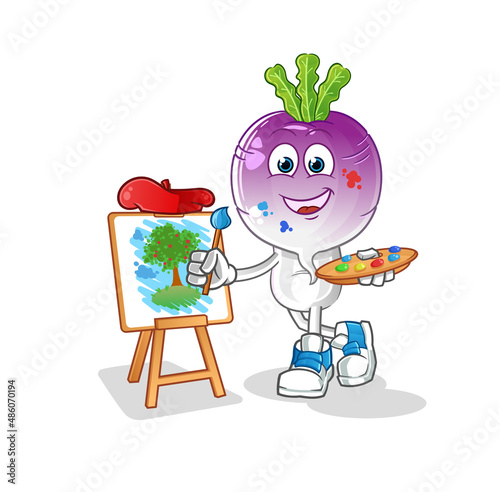 turnip head cartoon artist mascot. cartoon vector