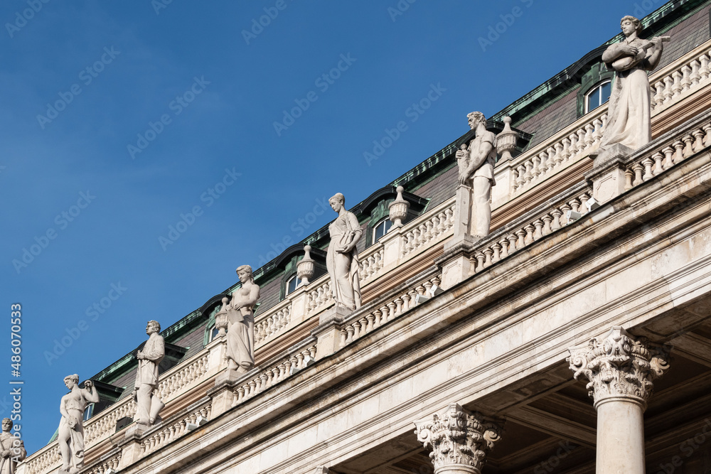 Sculptures on Buda castle building in Budapest, Hungary