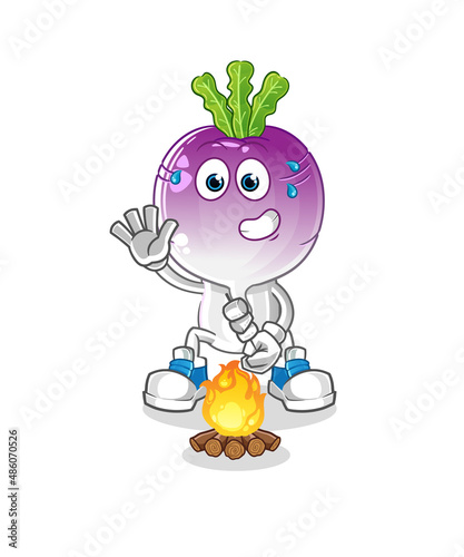 turnip head cartoon roasting marshmallows. cartoon vector