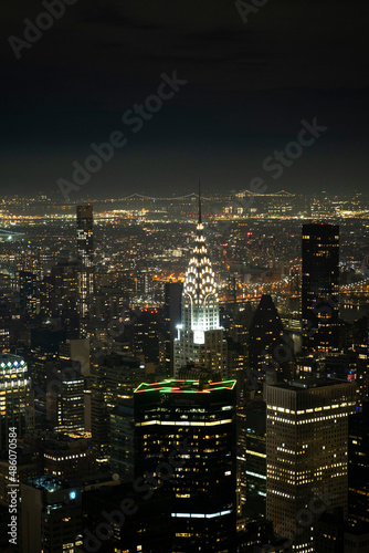 New York skyline at night and Christler building