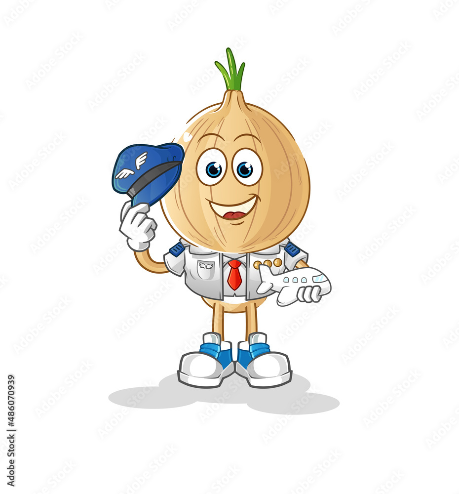 garlic head cartoon pilot mascot. cartoon vector garlic head cartoon pilot mascot. cartoon vector
