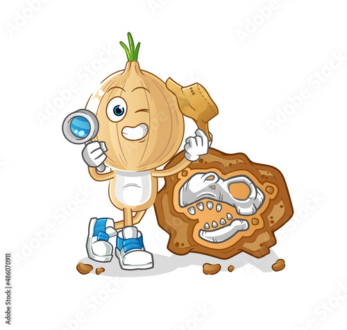 garlic head cartoon archaeologists with fossils mascot. cartoon vector