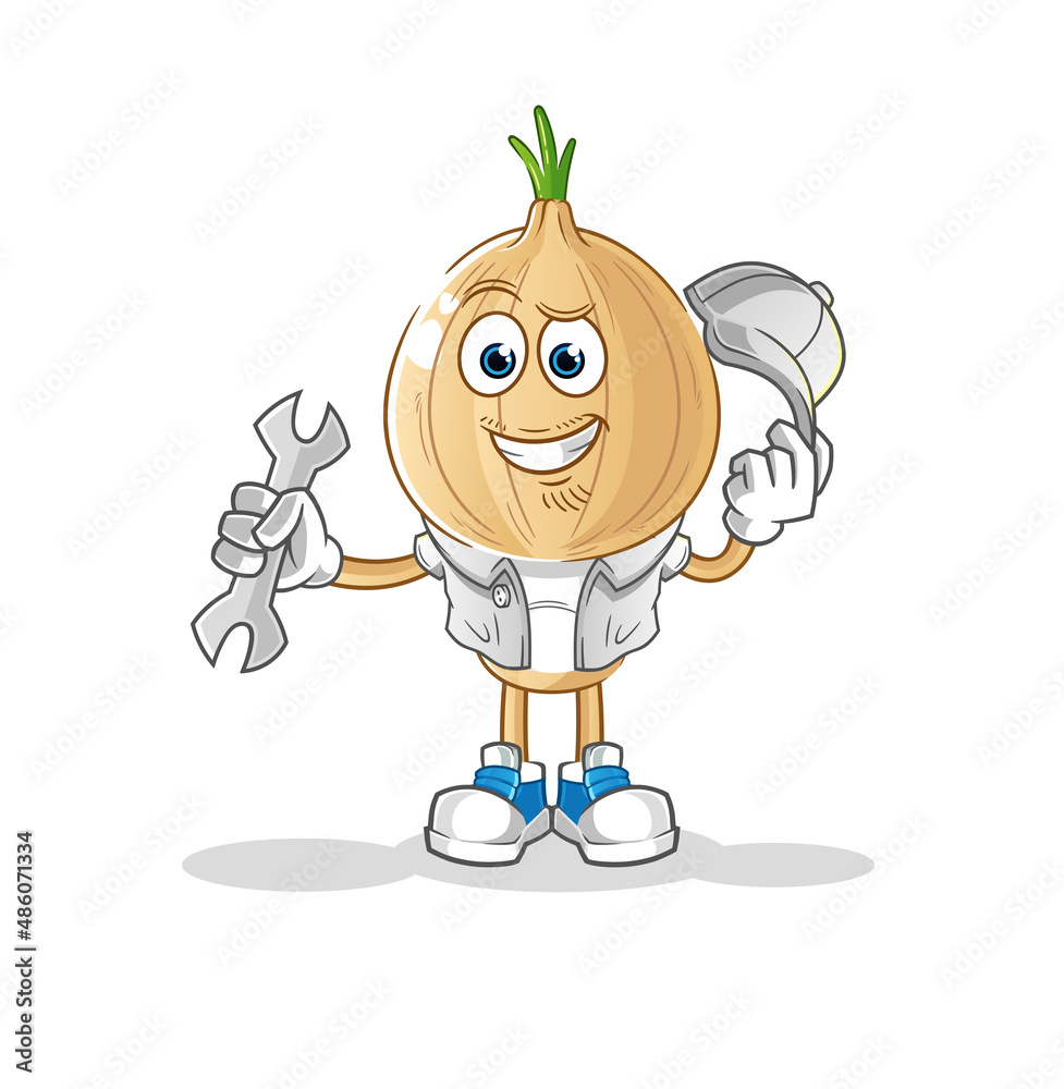 garlic head cartoon mechanic cartoon. cartoon mascot vector