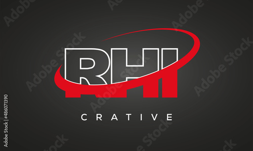 RHI letters creative technology logo with 360 symbol vector art template design photo