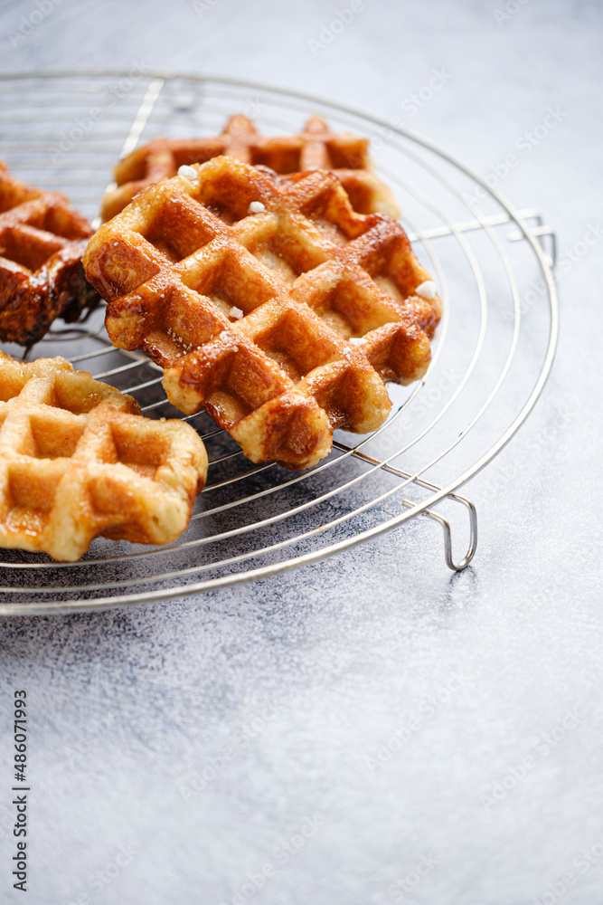 Belgian Waffles from the city of Liege copy space under Belgian Waffles from the city of Liege copy space under