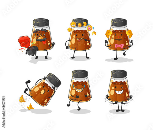 pepper powder comedy set character. cartoon mascot vector