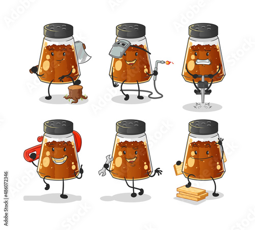 pepper powder worker set character. cartoon mascot vector