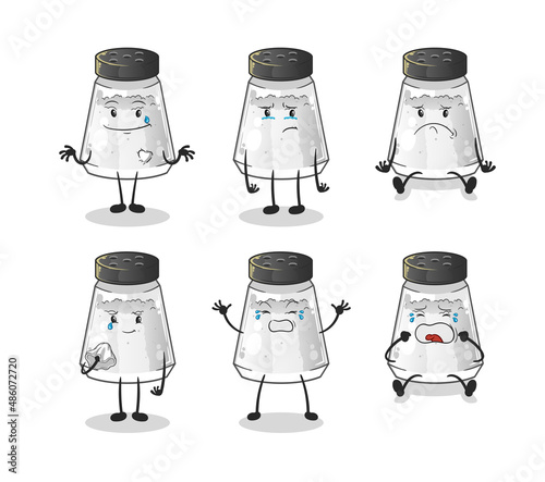salt shaker sad group character. cartoon mascot vector