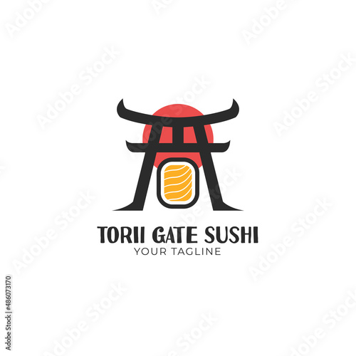 torii gate and sushi logo template