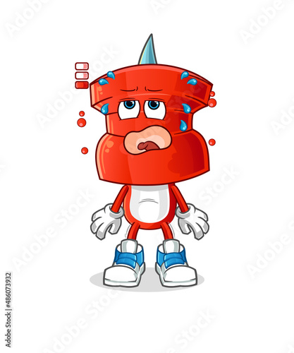 push pin head cartoon low battery mascot. cartoon vector