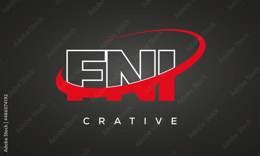 FNI letters creative technology logo with 360 symbol vector art template design