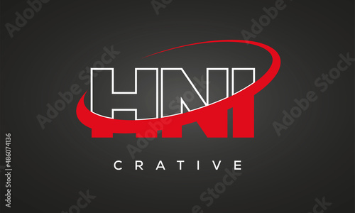 HNI letters creative technology logo with 360 symbol vector art template design