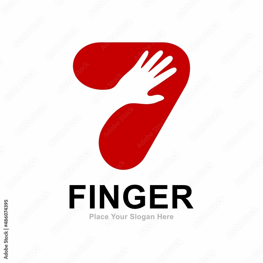 Number 7 with hand fingers logo design vector. Suitable for hand symbol, partnership, identity, support, and teamwork Number 7 with hand fingers logo design vector. Suitable for hand symbol, partnership, identity, support, and teamwork