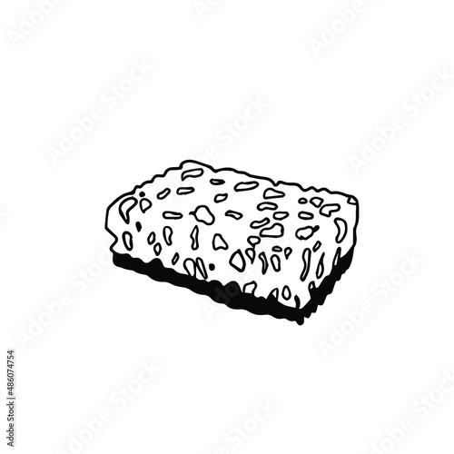 Doodle vector hand drawn sponge for dish washing. Dishware, disinfect, cleaning, washing sponge, housekeeping, hygiene, dishwasher, kitchenware. Design element for typography and digital use.