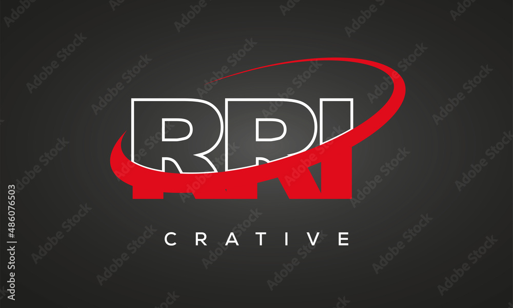 RRI letters creative technology logo with 360 symbol vector art template design
