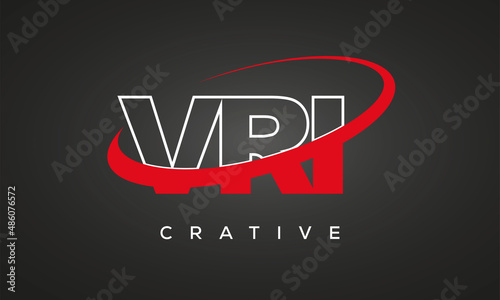 VRI letters creative technology logo with 360 symbol vector art template design