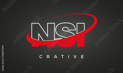 NSI letters creative technology logo with 360 symbol vector art template design