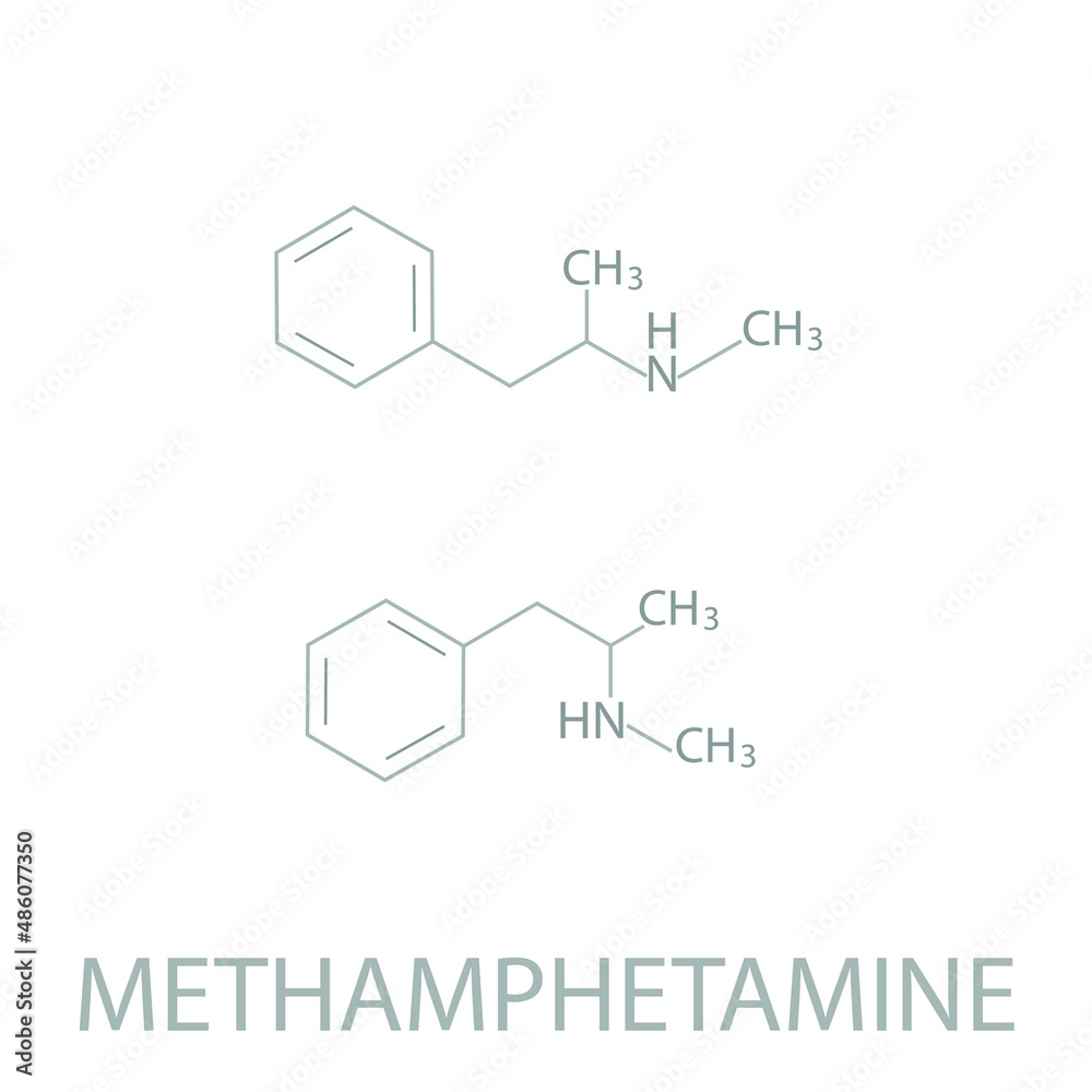Methamphetamine molecular skeletal chemical formula. Methamphetamine molecular skeletal chemical formula.