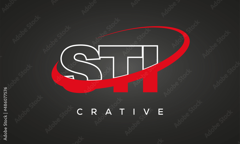 STI letters creative technology logo with 360 symbol vector art template design