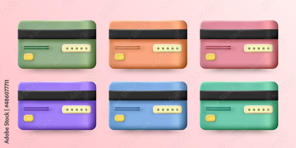 Set of colorful cartoon three-dimensional blue plastic credit, debit cards. Banking service conception. Bank payment cards for e-commerce, business, shopping, online payment, etc. Set of colorful cartoon three-dimensional blue plastic credit, debit cards. Banking service conception. Bank payment cards for e-commerce, business, shopping, online payment, etc.