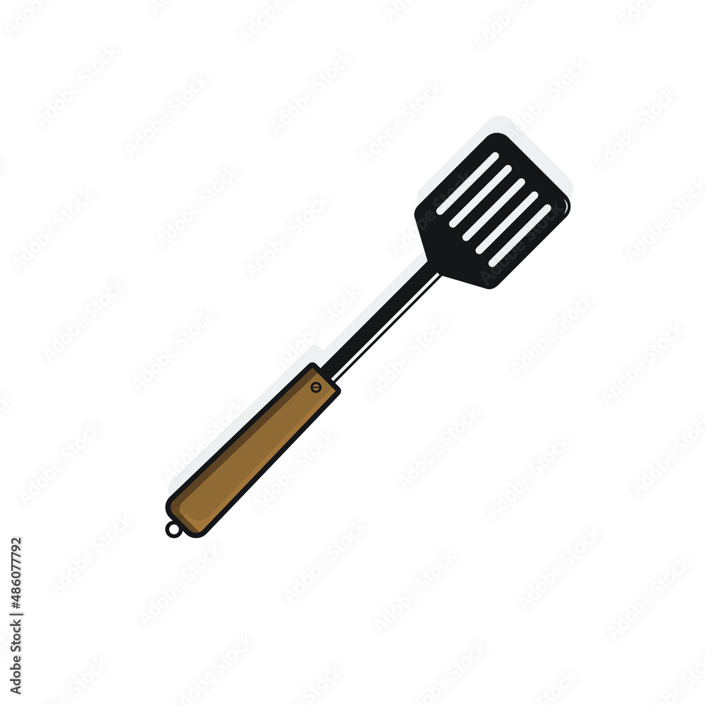 Spatula Illustration. Kitchen spatula with wooden handle. Vector isolated on white background. Tool for mixing and spreading food Spatula Illustration. Kitchen spatula with wooden handle. Vector isolated on white background. Tool for mixing and spreading food