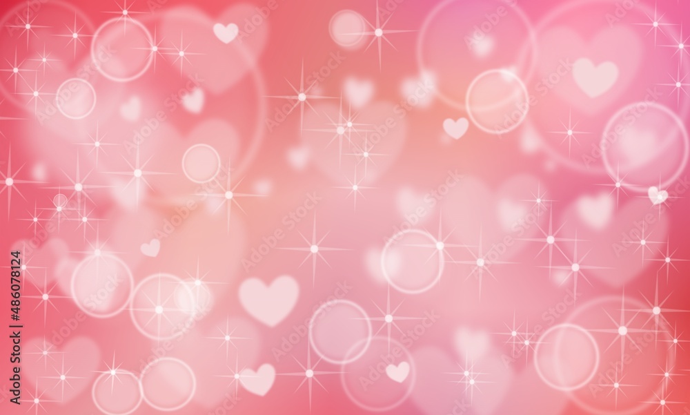 Pink bokeh hearts and stars valentine's day background.Soft blurred Love symbol.Elegance border.Wedding greeting cards template.V day.Heart shape silhouette.Banner.Wallpaper.Romantic surface backdrop.