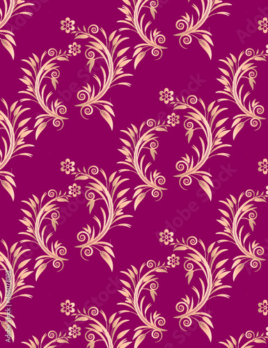 Pattern design vector of decorative golden flowers on solid pink color