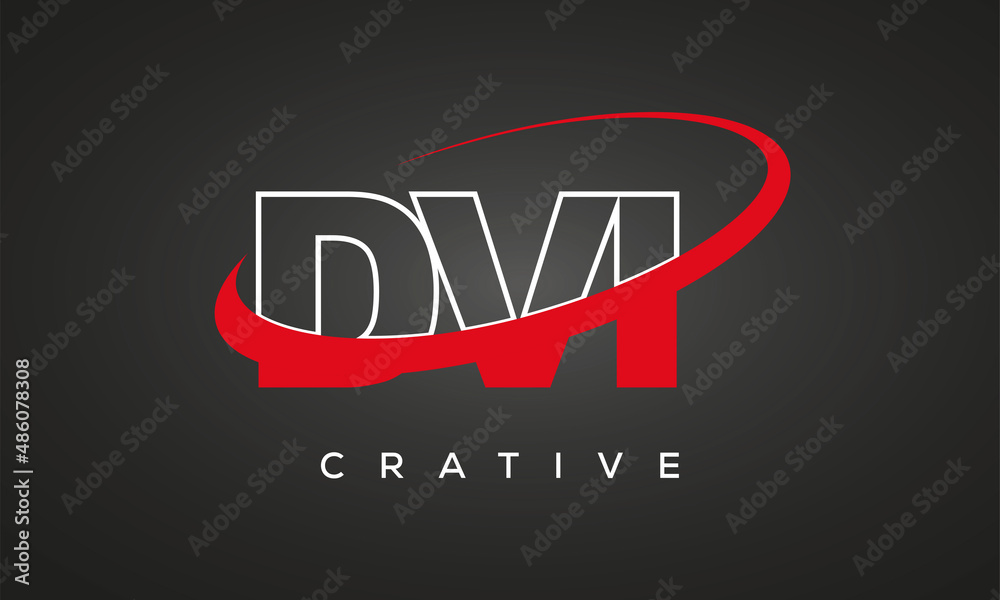 DVI letters creative technology logo with 360 symbol vector art template design
