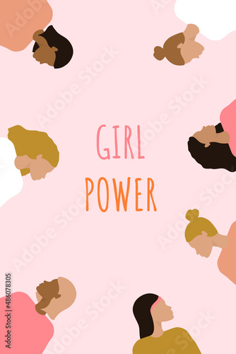 woman social network community. group of multi ethnic racial women who talk and share ideas, information. communication and friendship between women of diverse cultures. vector female silhouette