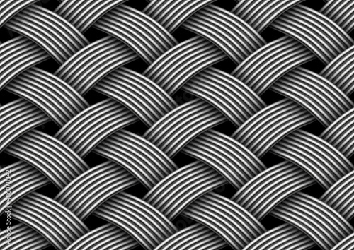 Seamless 3D pattern of woven metallic fibers. Vector repeating background illustration.