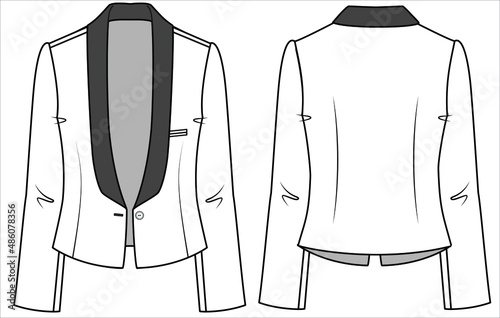 TUXEDO BLAZER WITH ANGULAR HEMLINE FOR WOMEN CORPORATE WEAR IN EDITABLE VECTOR FILE