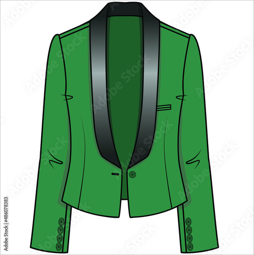 TUXEDO BLAZER IN EMERALD GREEN WITH CONTRAST COLLAR FOR WOMEN CORPORATE WEAR IN EDITABLE VECTOR FILE
