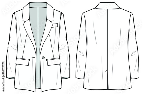 RELAX FIT NOTCH COLLAR LONG SINGLE BREASTED BLAZER FOR WOMEN CORPORATE WEAR IN EDITABLE VECTOR FILE