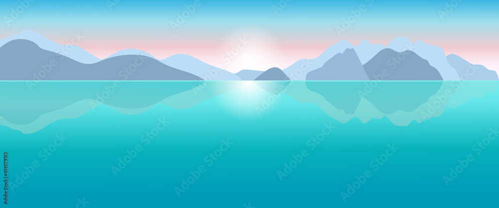 Mountain and sea vector landscape background design