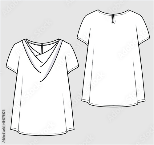 COWL NECK WOVEN TOP  FOR CORPORATE WEAR IN EDITABLE VECTOR FILE