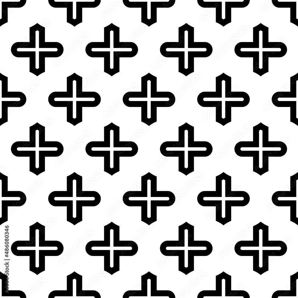Obraz premium Seamless pattern with crosses ornament. Background with repeated cross shapes ornamentation. Ancient embroidery wallpaper. Ethnic motif. Digital paper with plus signs, textile print. Vector art.