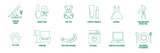 icon set of sporting goods, garden tools, kids' toys, cosmetic products, clothing, construction tools, pet store, furniture, fruit and vegetables, appliances, computer accessories, kitchen tools 