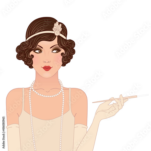 Flapper girl: Retro party invitation design. Vector illustration.