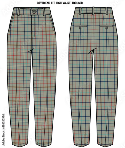 HIGH WAIST BOYFRIEND FIT BROWN CKECK BOTTOM FOR WOMEN CORPORATE WEAR IN EDITABLE VECTOR FILE