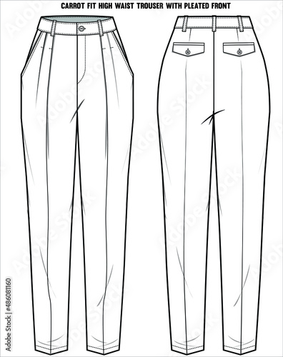 HIGH WAIST CARROT FIT BOTTOM WITH PLEATED FRONT FOR WOMEN CORPORATE WEAR IN EDITABLE VECTOR FILE