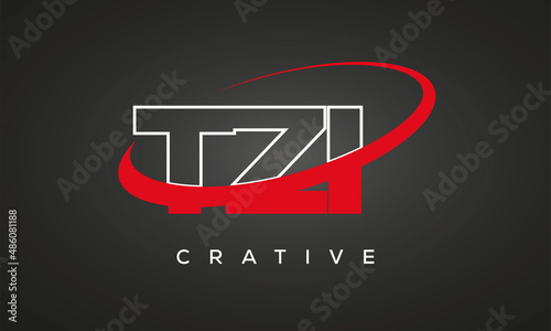 TZI letters creative technology logo with 360 symbol vector art template design 
