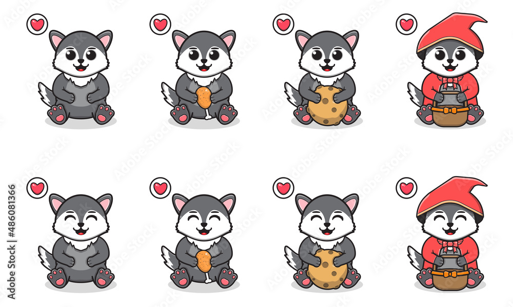 Vector Illustration of Cute sitting Wolf cartoon. Set of cute little Wolf characters. Collection of funny little wolf isolated on a white background. Vector Illustration of Cute sitting Wolf cartoon. Set of cute little Wolf characters. Collection of funny little wolf isolated on a white background.